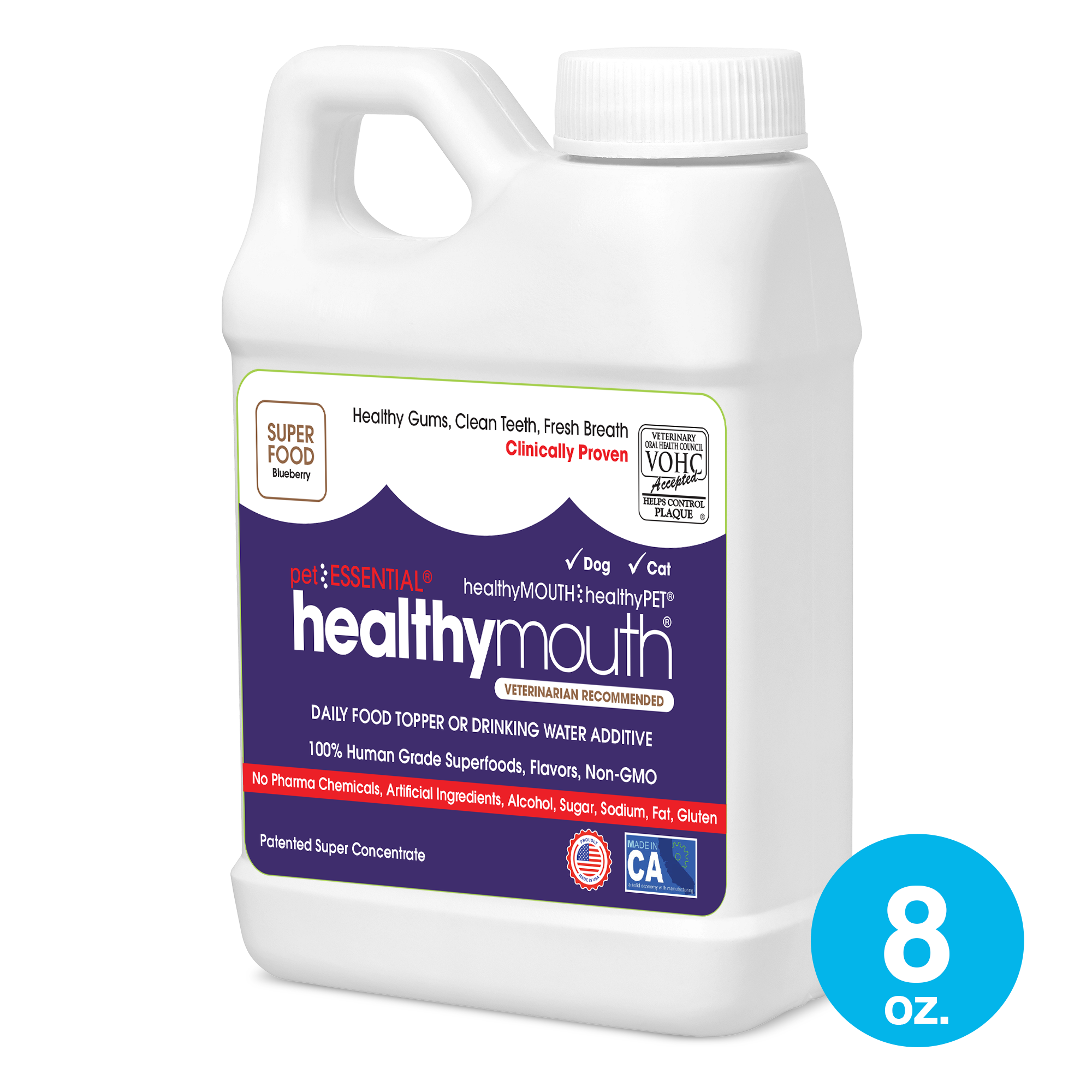 HealthyMouth® Water Additive for Dogs & Cats Blueberry, 8 oz) Clinically Proven, VOHC® Accepted