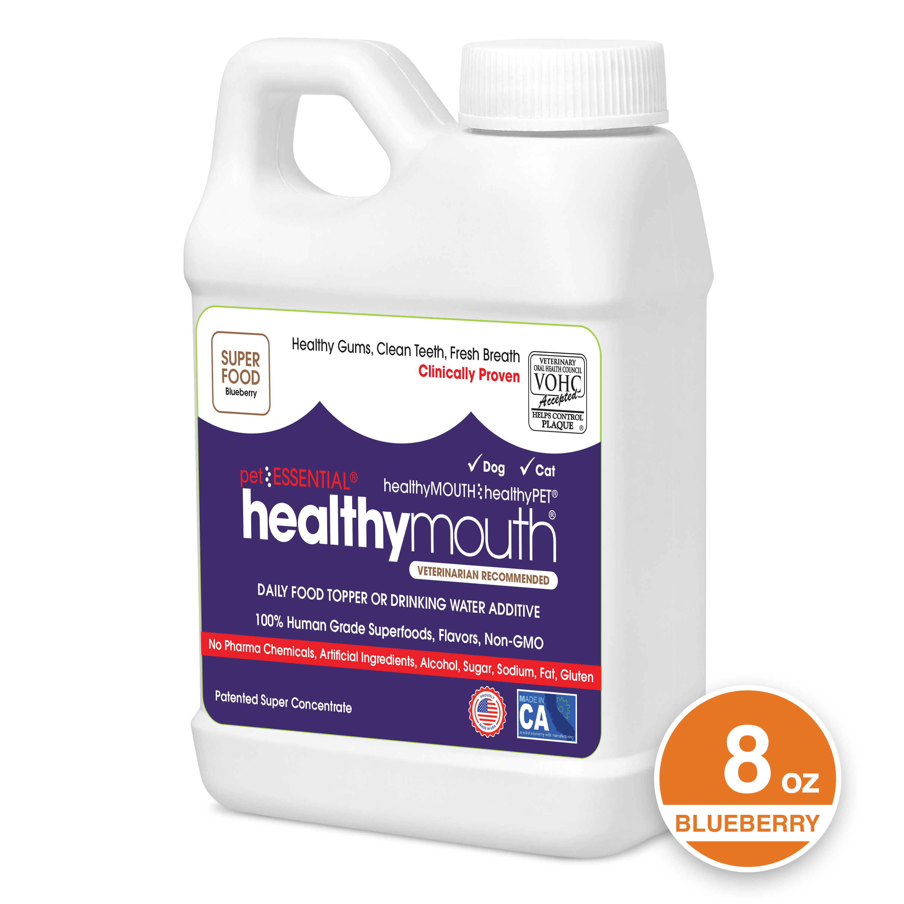 HealthyMouth® Water Additive for Dogs & Cats (Blueberry, 8 oz) Clinically Proven, VOHC® Accepted