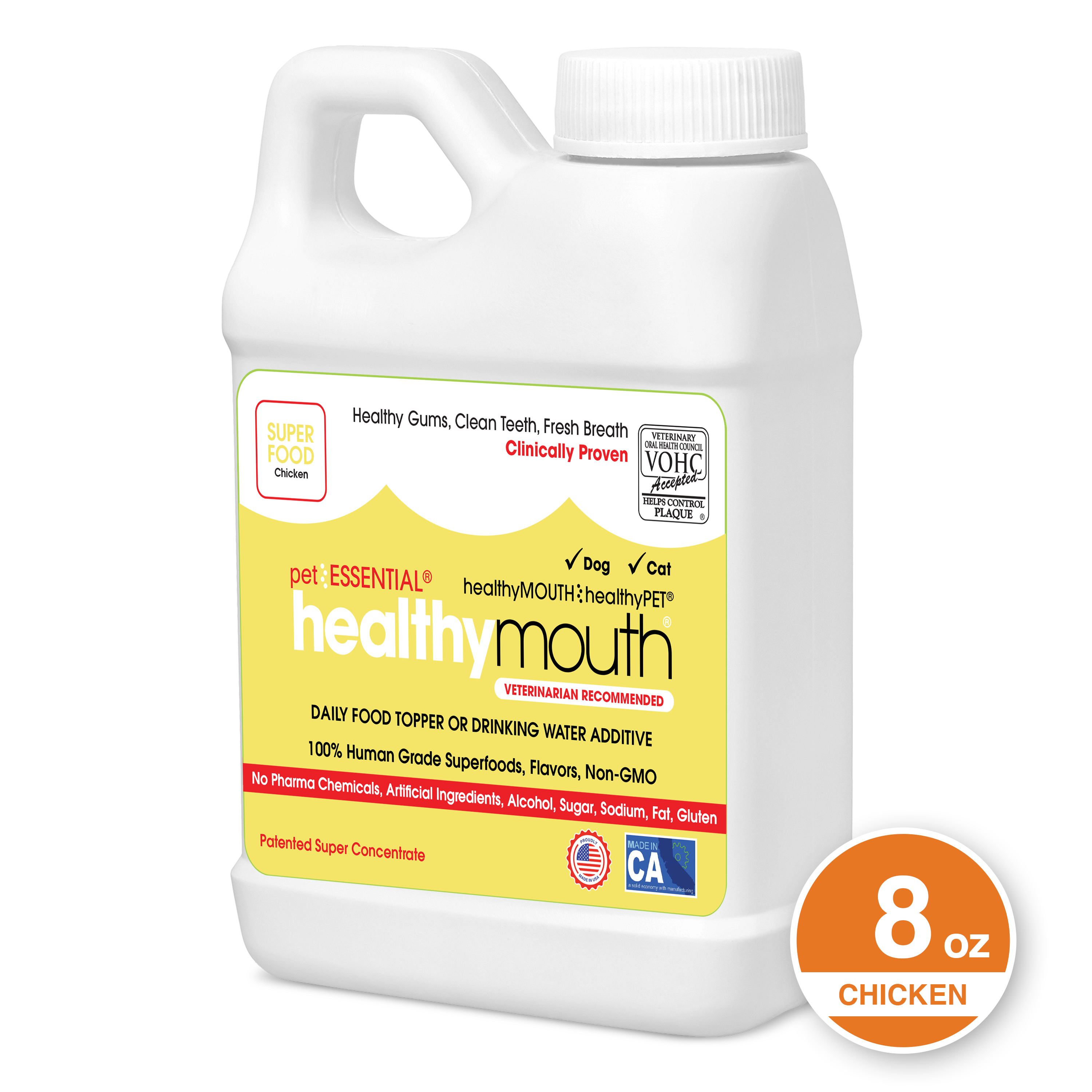 HealthyMouth® Water Additive for Dogs & Cats (Chicken, 8 oz) Clinically Proven, VOHC® Accepted