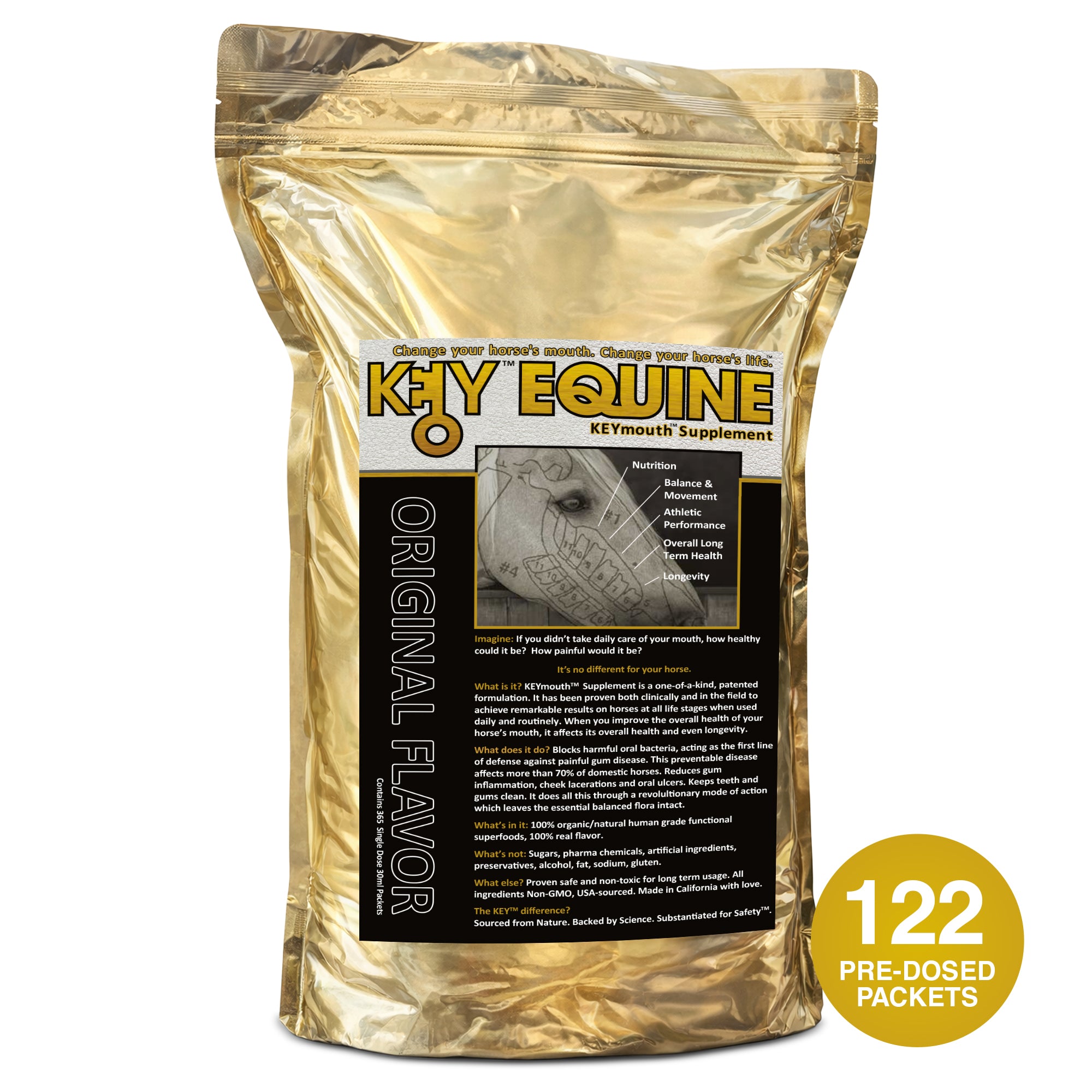 Key Equine KeyMouth Supplement for Horses (Original, 122 Pre-Dosed Packets) Clinically Proven, 4 Month Supply