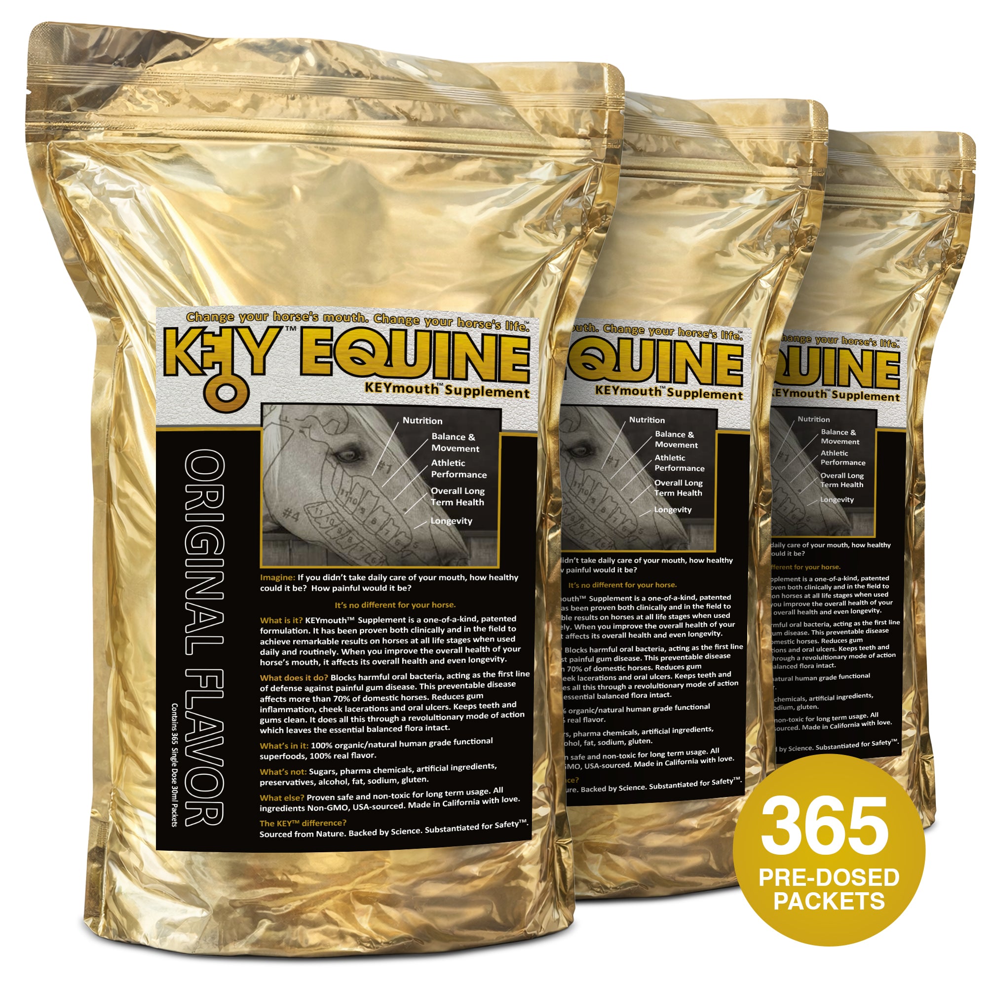 Key Equine KeyMouth Supplement for Horses (Original, 365 Pre-Dosed Packets) Clinically Proven, 12 Month Supply