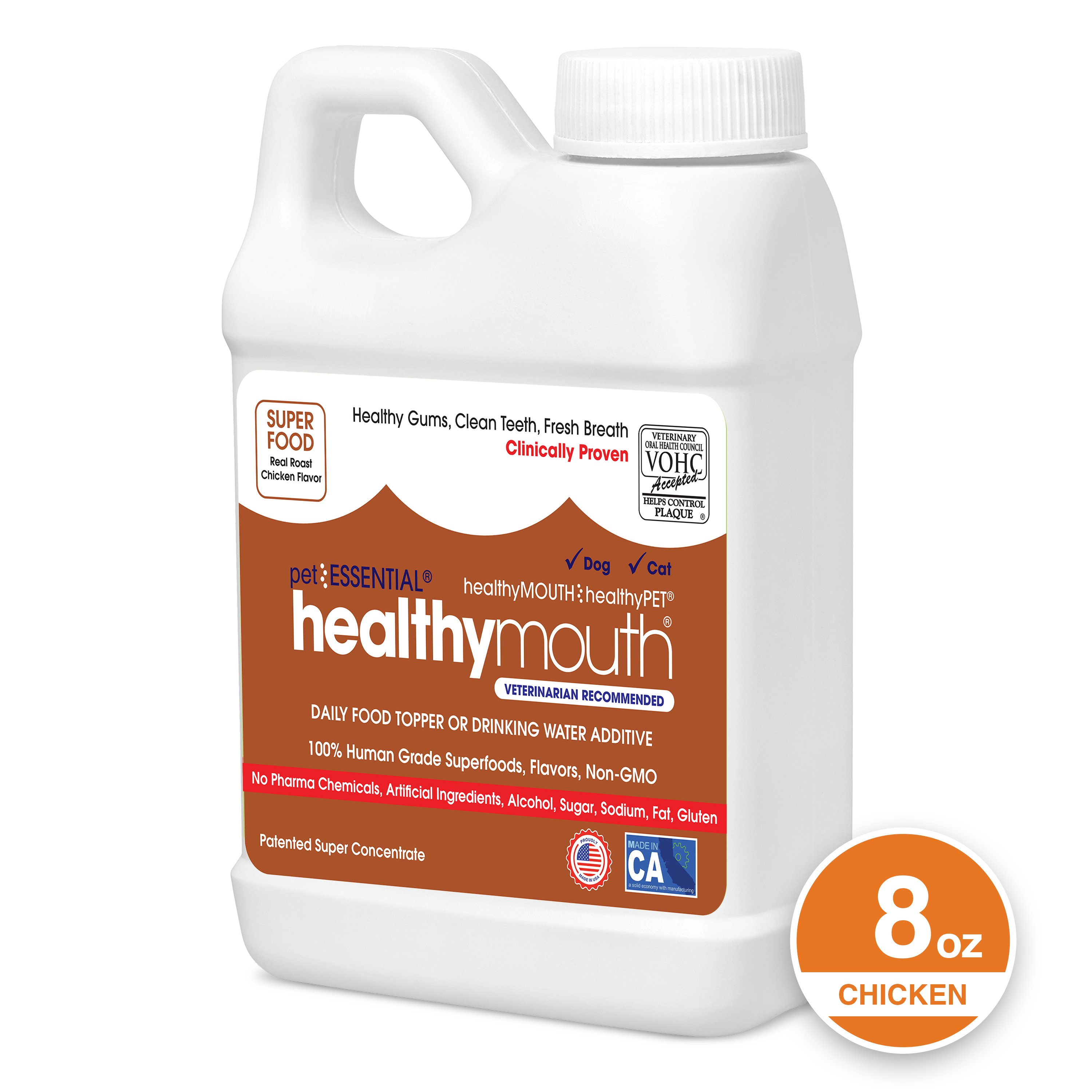 HealthyMouth® Water Additive for Dogs & Cats (Chicken, 8 oz) Clinically Proven, VOHC® Accepted
